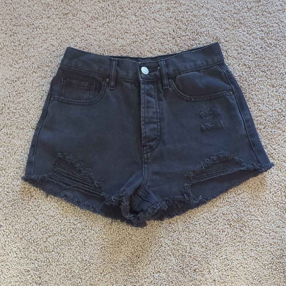 PacSun Black High Rise Ripped Jean Shorts